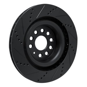 Tesla Model X Brake Rotor (1) - Rear Left - R1 Concepts - Drilled & Slotted - Black - `12-`21